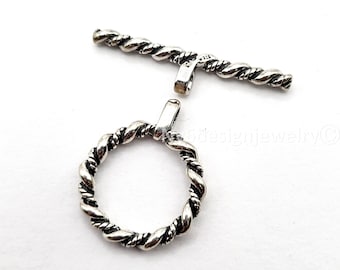Sterling Silver Double-Twist Toggle Clasp – 20x24mm Ring with 34mm Bar .925 Silver Jewelry Closure for Necklaces & Bracelets