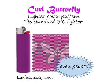 Lighter case wrap cover peyote stitch beading pattern for BIC lighter - Curl Butterfly - instant download summer beautiful insect