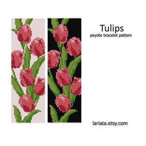Tulipani - bracciale con polsino in peyote a conteggio uniforme segnalibro schema per arazzo perline DOWNLOAD IMMEDIATO peyote perline fiore floreale tulipano
