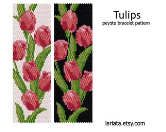 Tulips - even count peyote stitch cuff bracelet bookmark tapestry beading pattern INSTANT DOWNLOAD peyoted beaded flower floral tulip