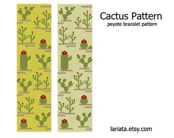 Cactus Pattern - even count peyote stitch cuff bracelet bookmark tapestry beading pattern INSTANT DOWNLOAD peyoted seed bead blossom plant