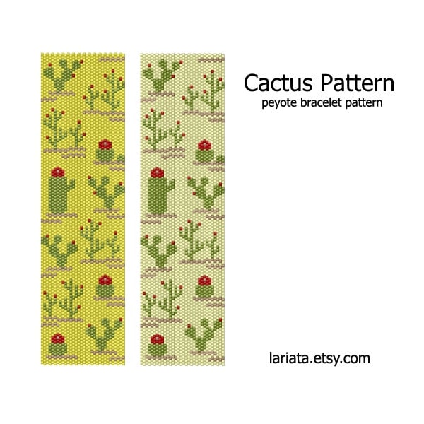 Cactus Pattern - even count peyote stitch cuff bracelet bookmark tapestry beading pattern INSTANT DOWNLOAD peyoted seed bead blossom plant