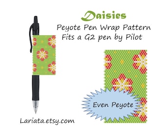 Peyote Stitch Beading Pattern (Pen Wrap/Cover) - Daisies - instant download peyoted beaded pen wrap cover floral flower seed bead pattern