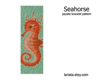 Seahorse - even count peyote stitch cuff bracelet beading pattern INSTANT DOWNLOAD peyoted beaded seed bead seaside sea animal bead bookmark