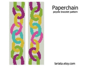 Paperchain - even count peyote stitch cuff bracelet beading pattern INSTANT DOWNLOAD peyoted seed bead pattern colorful chain garland wreath