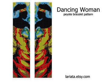 Dancing Woman - even count peyote stitch cuff bracelet bookmark tapestry pattern INSTANT DOWNLOAD peyoted seed bead pattern black girl dance