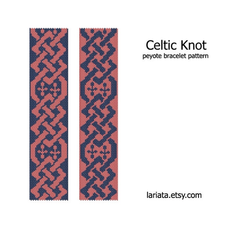 Celtic Knot - even count peyote stitch cuff bracelet beading pattern INSTANT DOWNLOAD PDF file peyoted beaded bracelet patterns by Lariata seed bead pattern entwined braid miyuki delica beads