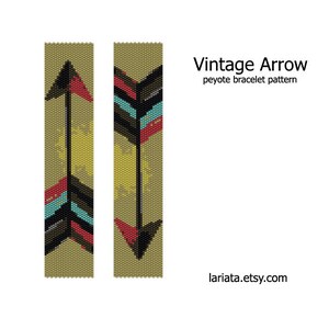 Vintage Arrow - even count peyote stitch cuff bracelet tapestry beading pattern INSTANT DOWNLOAD peyoted seed bead pattern dart arrow goal