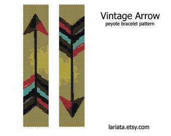 Vintage Arrow - even count peyote stitch cuff bracelet tapestry beading pattern INSTANT DOWNLOAD peyoted seed bead pattern dart arrow goal