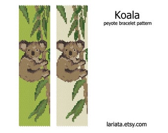 Koala - even count peyote stitch cuff bracelet bookmark tapestry beading pattern INSTANT DOWNLOAD peyoted seed bead cute animal koala bear