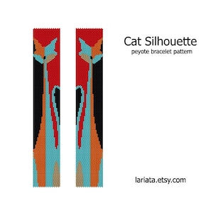 Cat Silhouette - even count peyote stitch cuff bracelet tapestry bookmark beading pattern INSTANT DOWNLOAD PDF file peyoted beaded bracelet seed bead patterns by Lariata kitty art deco miyuki delica beads