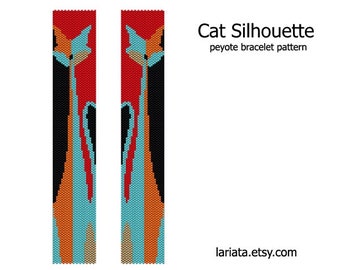 Silhouette de chat - même compter peyotl point manchette bracelet tapisserie marque-page perles motif TÉLÉCHARGEMENT INSTANTANÉ perle de rocaille peyoté motif minou