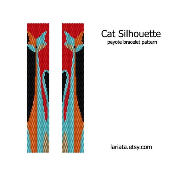 Cat Silhouette - even count peyote stitch cuff bracelet tapestry bookmark beading pattern INSTANT DOWNLOAD peyoted seed bead pattern kitty