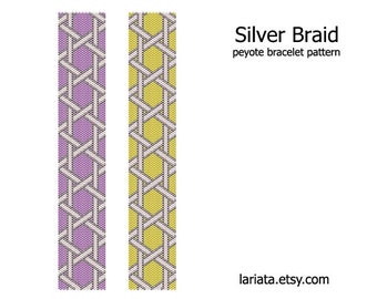 Silver Braid - even count peyote stitch cuff bracelet beading pattern INSTANT DOWNLOAD peyoted beaded seed bead pattern braided twist ribbon