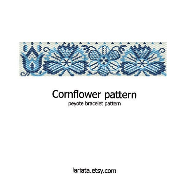 Cornflower - even count peyote stitch cuff bracelet beading pattern INSTANT DOWNLOAD peyoted seed bead pattern winter wild flower floral