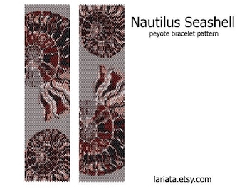 Nautilus Seashell - even count peyote stitch cuff bracelet beading pattern INSTANT DOWNLOAD peyoted beaded seed bead design marine sea shell