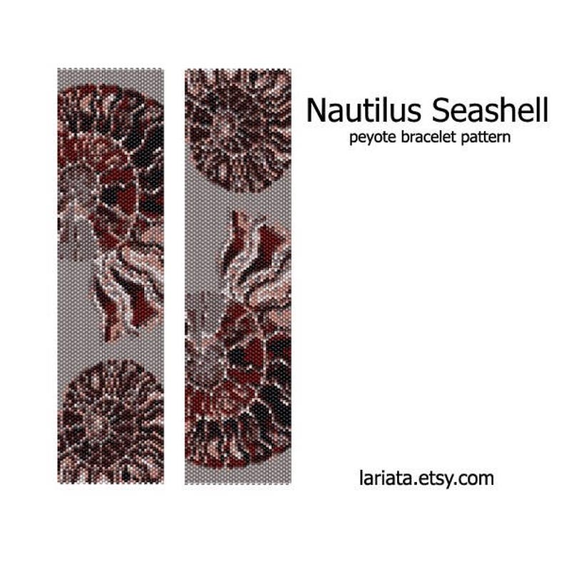 Nautilus Seashell - peyote stitch cuff bracelet beading pattern INSTANT DOWNLOAD PDF file peyoted beaded bracelet patterns by Lariata seed bead pattern marine sea shell miyuki delica beads