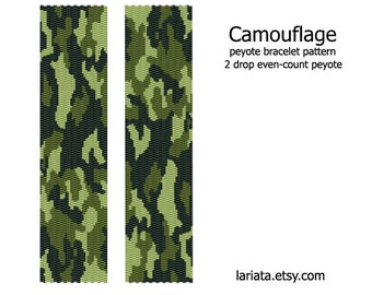 Camouflage Pattern - even count 2 drop peyote stitch cuff bracelet seed bead beading pattern INSTANT DOWNLOAD patriotic Independence camo