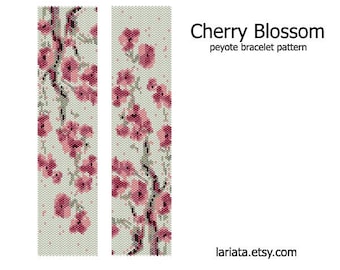 Cherry Blossom - even count peyote stitch cuff bracelet beading pattern INSTANT DOWNLOAD peyoted beaded seed bead bracelet floral flower