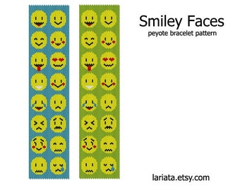 Smile Faces - even count peyote stitch cuff bracelet beading pattern INSTANT DOWNLOAD peyoted seed bead pattern smile face emoticon emoji