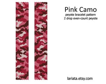 Pink Camo Camouflage - even count 2 drop peyote stitch cuff bracelet beading pattern INSTANT DOWNLOAD peyoted seed bead camo patriotic girl