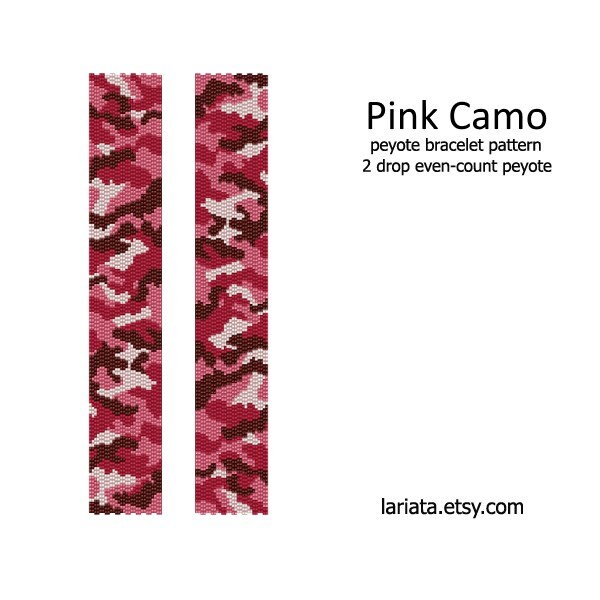 Pink Camo Camouflage - even count 2 drop peyote stitch cuff bracelet beading pattern INSTANT DOWNLOAD peyoted seed bead camo patriotic girl