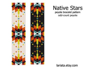 Native Stars - odd count peyote stitch cuff bracelet beading pattern INSTANT DOWNLOAD peyoted beaded seed bead native american folk star