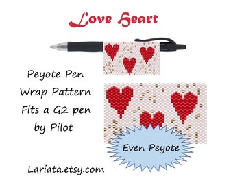 Peyote Stitch Beading Pattern (Pen Wrap/Cover) - Love Heart - instant download peyoted beaded pen wrap cover seed bead pattern