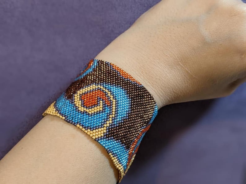 Swirl Paisley even count peyote stitch cuff bracelet beading pattern INSTANT DOWNLOAD peyoted beaded seed bead pattern curl swirl teardrop image 4