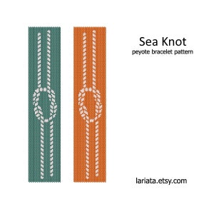 Sea Knot - even count peyote stitch cuff bracelet seed bead beading pattern INSTANT DOWNLOAD peyoted seaside sea nautical rope marine boat