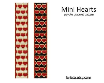 Mini Hearts - odd count peyote stitch cuff bracelet beading pattern INSTANT DOWNLOAD peyoted seed bead pattern small little heart love