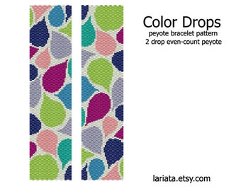 Color Drops - even count 2 drop peyote stitch cuff bracelet beading pattern INSTANT DOWNLOAD peyoted beaded pattern abstract drop blob tear