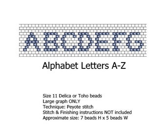 Alphabet Letters A-Z Font peyote stitch beading pattern - INSTANT DOWNLOAD