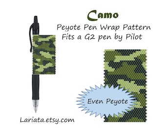 Peyote Stitch Beading Pattern (Pen Wrap/Cover) - Camo - instant download peyoted beaded pen wrap cover seed bead pattern