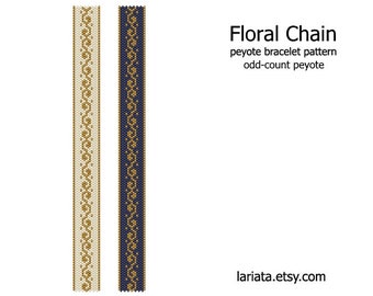 Floral Chain - Peyote Stitch Bracelet Beading Pattern - INSTANT DOWNLOAD odd count peyote, narrow slim bead bracelet pattern