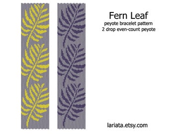 Fern Leaf - even count 2 drop peyote stitch cuff bracelet beading pattern INSTANT DOWNLOAD peyoted beaded plant leaves love earth nature