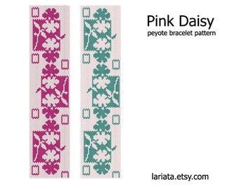 Pink Daisy - even count peyote stitch cuff bracelet beading pattern INSTANT DOWNLOAD peyoted beaded cuff seed bead pattern floral flower