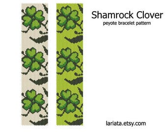 Shamrock Clover - even count peyote stitch cuff bracelet beading pattern INSTANT DOWNLOAD peyoted beaded bracelet pattern lucky st patricks