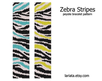 Zebra Stripes - even count peyote stitch cuff bracelet beading pattern INSTANT DOWNLOAD peyoted beaded colorful animal print color stripes