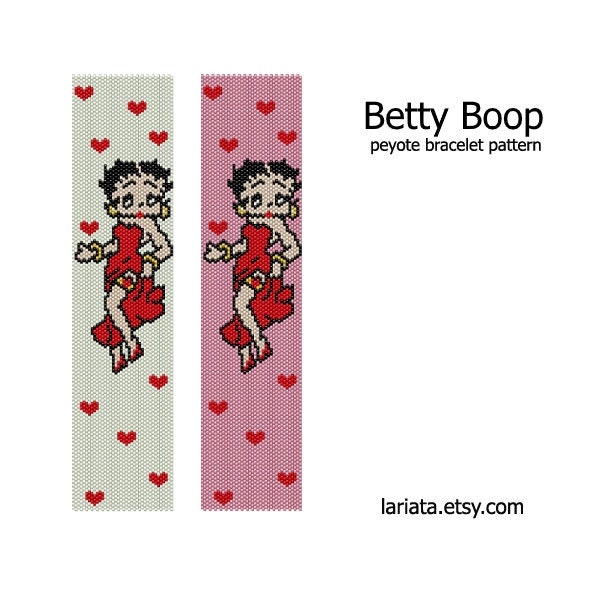 Betty Boop - even count peyote stitch cuff bracelet beading pattern INSTANT DOWNLOAD peyoted beaded bracelet seed bead pattern heart love