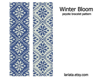 Winter Bloom - even count peyote stitch cuff bracelet beading pattern INSTANT DOWNLOAD peyoted pattern floral nordic snowflake star flower