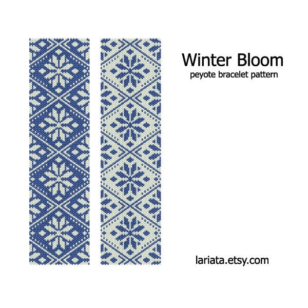 Winter Bloom - even count peyote stitch cuff bracelet beading pattern INSTANT DOWNLOAD peyoted pattern floral nordic snowflake star flower