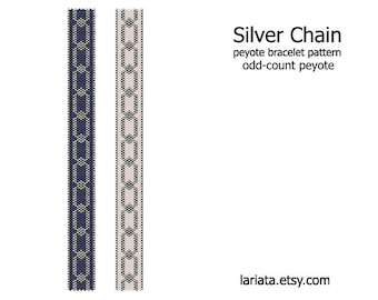 Silver Chain - odd count peyote stitch cuff bracelet beading pattern INSTANT DOWNLOAD peyoted beaded bracelet pattern narrow chain links