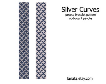 Silver Curves - odd count peyote stitch cuff bracelet beading pattern INSTANT DOWNLOAD peyoted seed bead pattern Celtic knot braid wave curl