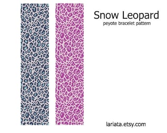 Snow Leopard - even count peyote stitch cuff bracelet beading pattern INSTANT DOWNLOAD peyoted beaded seed bead pink leopard wild cat print