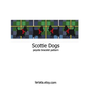 Scottie Dogs - even count peyote stitch cuff bracelet beading pattern INSTANT DOWNLOAD peyoted bead pattern doggy dog pet gingham tartan