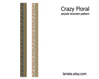 Crazy Floral - even count peyote stitch cuff bracelet beading pattern INSTANT DOWNLOAD peyoted seed bead pattern curl swirl tiny wee flower