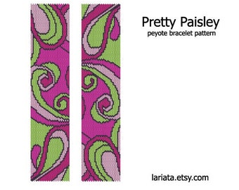 Pretty Paisley - even count peyote stitch cuff bracelet beading pattern - INSTANT DOWNLOAD peyoted beaded seed bead retro paisley curl swirl