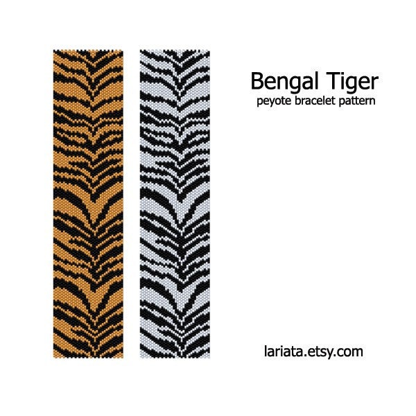 Bengal Tiger Skin - even count peyote stitch cuff bracelet beading pattern INSTANT DOWNLOAD peyoted seed bead pattern wild animal print