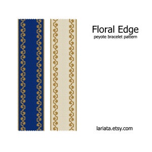 Floral Edge - even count peyote stitch cuff bracelet beading pattern INSTANT DOWNLOAD PDF file peyoted beaded bracelet patterns by Lariata seed bead pattern flower border wide bracelet design miyuki delica beads